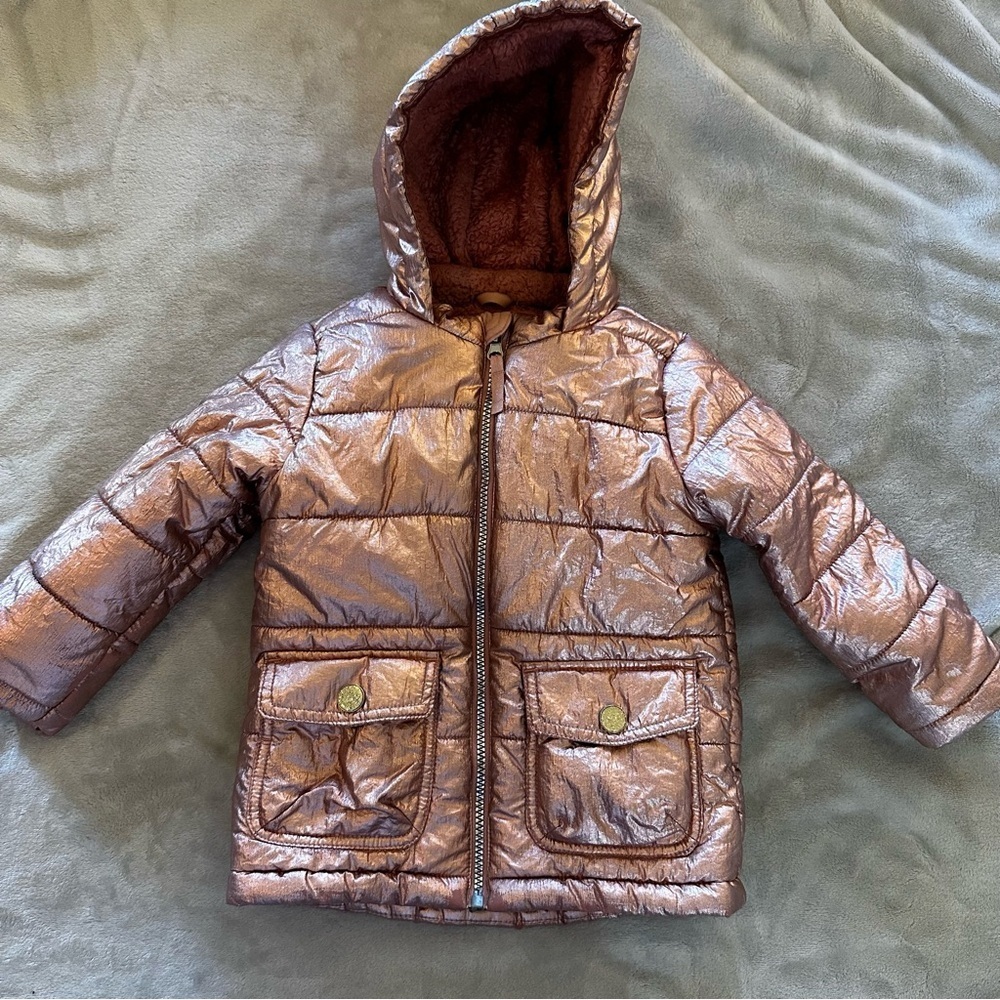 ✨Cat & Jack Pink Metallic Quilted Puffer Coat. Toddler Girl. Size 3T✨